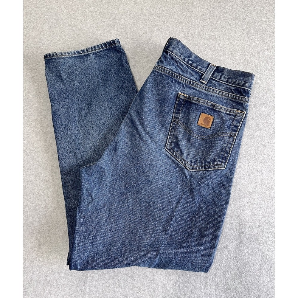 Carhartt Mens 42x32 B480 DVB Traditional Fit Straight Leg 100% Cotton Blue Jeans